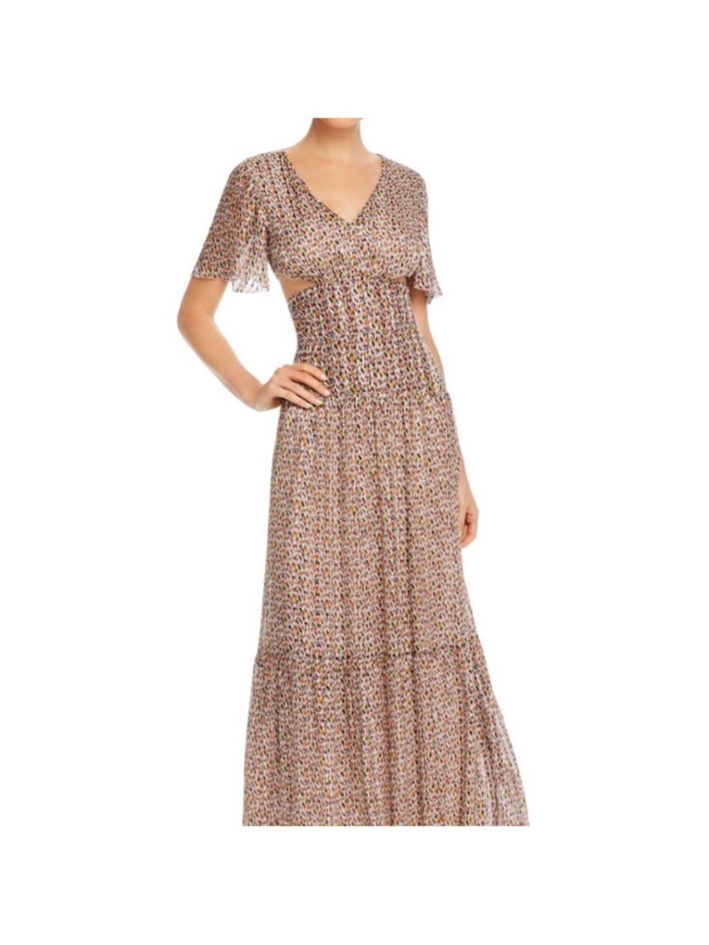 Boho Floral Cutout Maxi Dress in Beige Multi